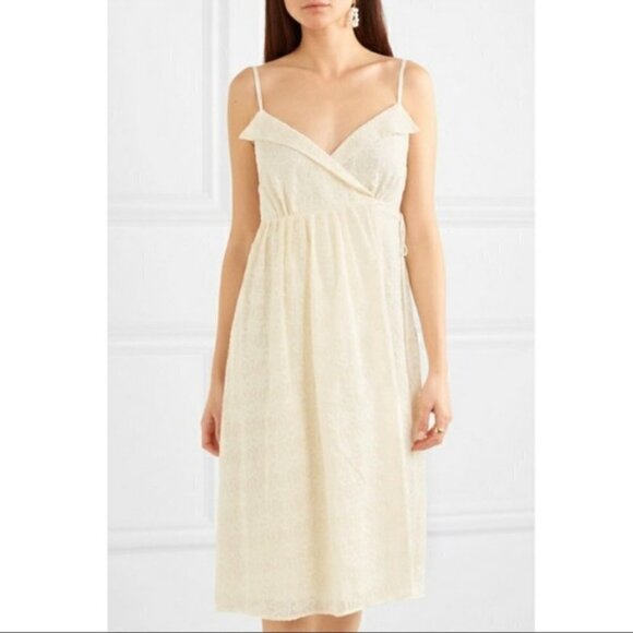 New Madewell Embroidered Pleated Voile Wrap Ivory Midi Dress NWT XL/10 US - Picture 3 of 17